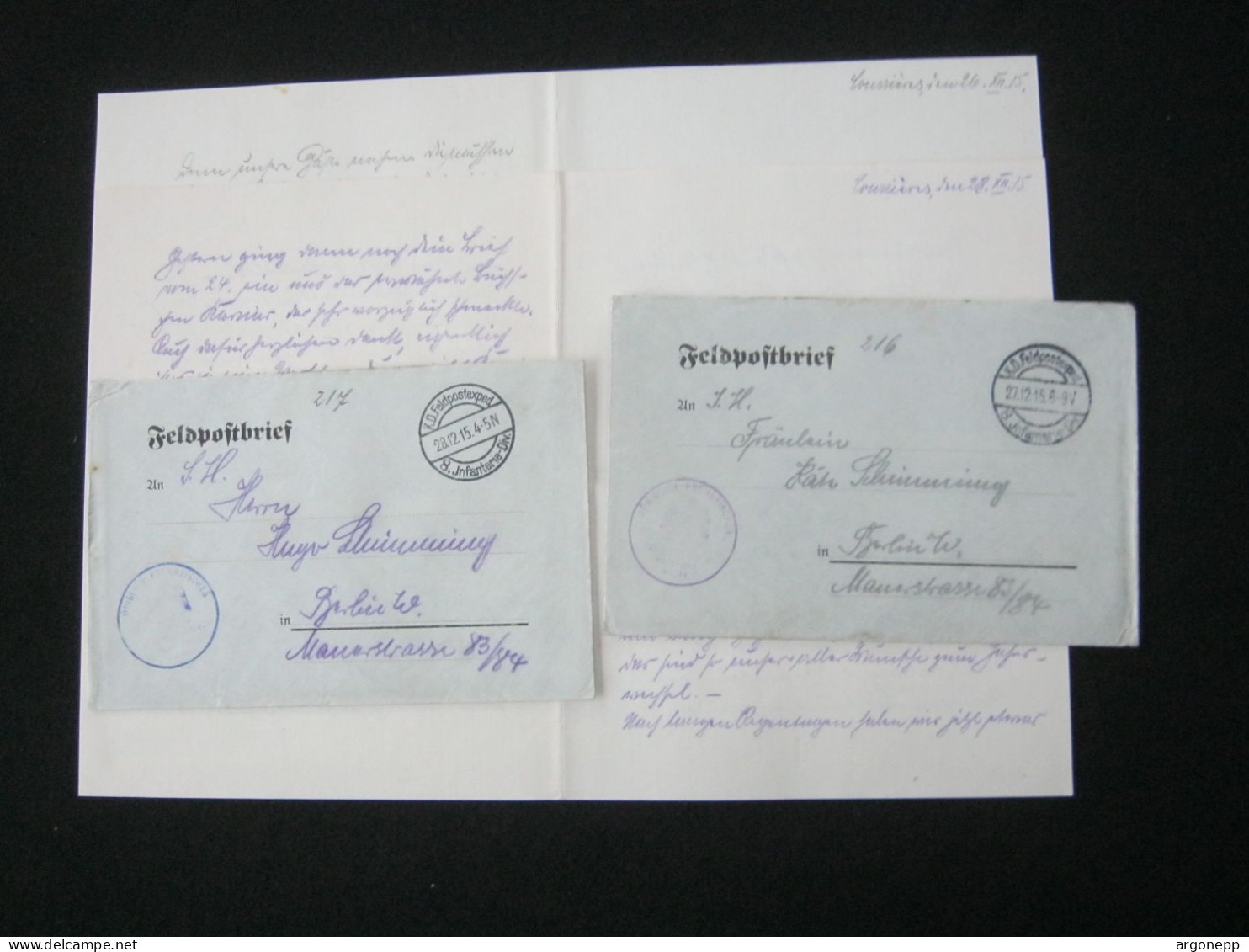 1915 , Courrières,  2  Lettre Postale  Militaire Allemagne - Army: German