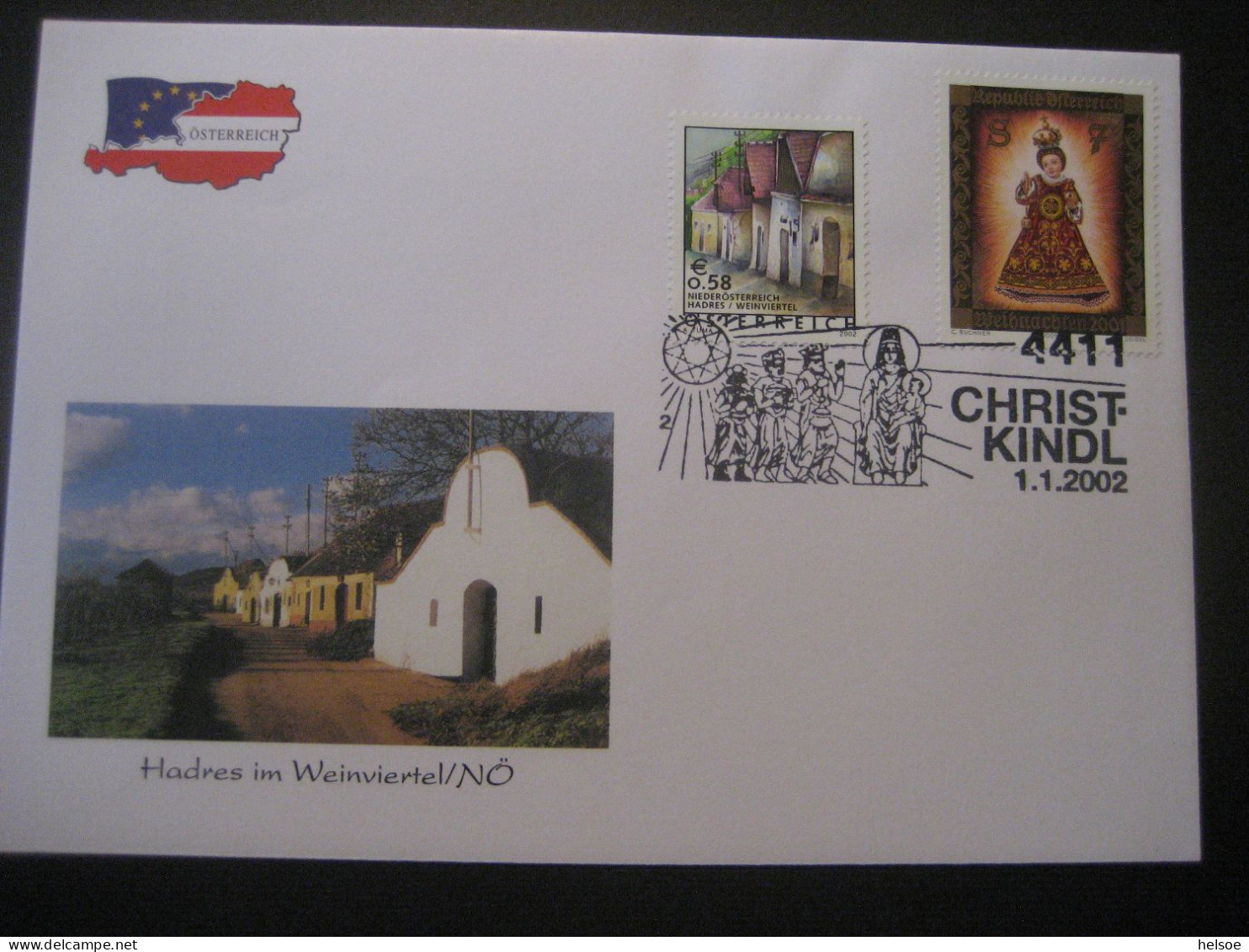 Österreich- Christkindl 1.1.2002, Sonderbeleg Hadres Mit Zugehöriger Marke - Storia Postale