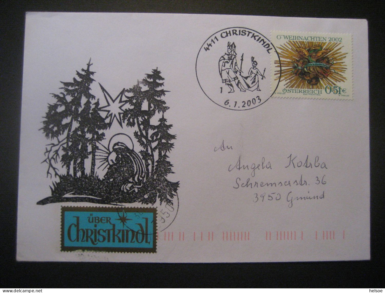 Österreich- Christkindl 6.1.2003, Sonderbeleg Mit Scherenschnitt Und Leitzettel - Briefe U. Dokumente