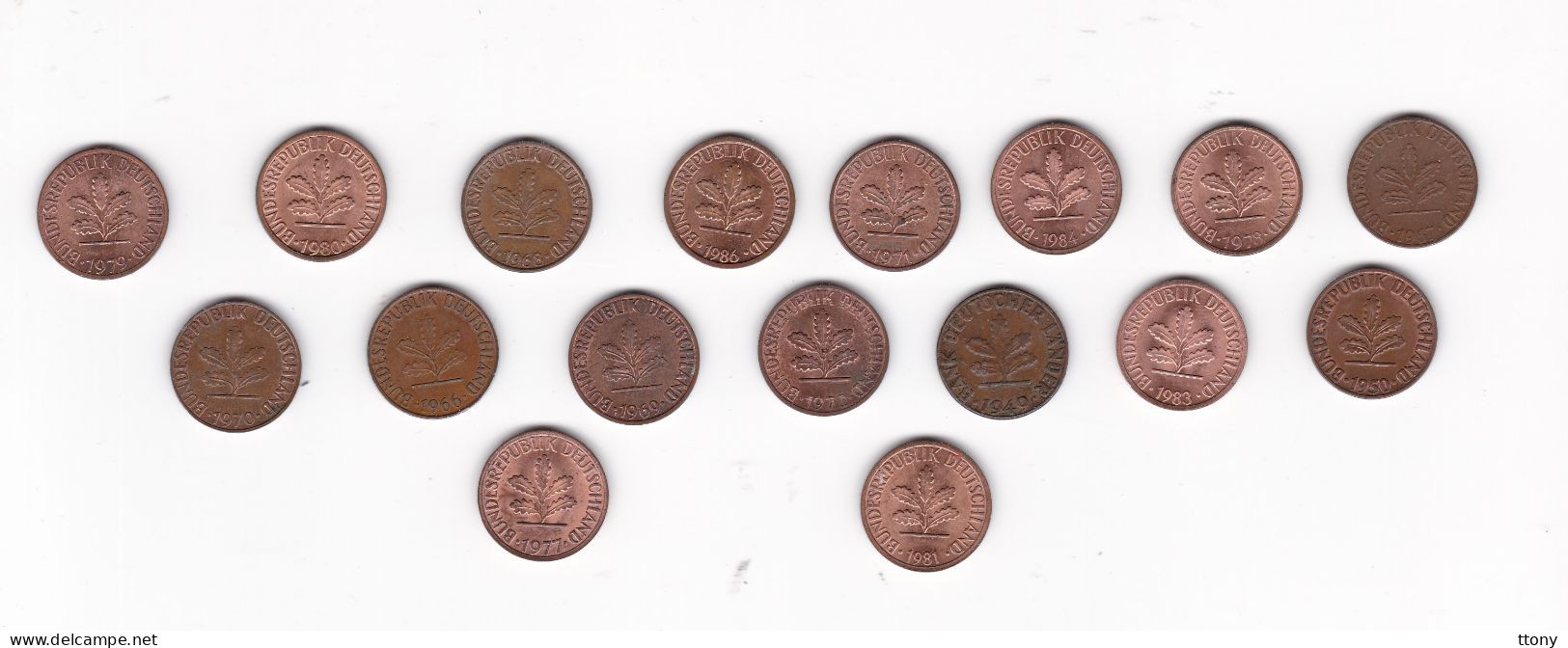 17  Pièces    Monnaie  Allemagne  1  Pfennig   Années Différentes - 1 Pfennig