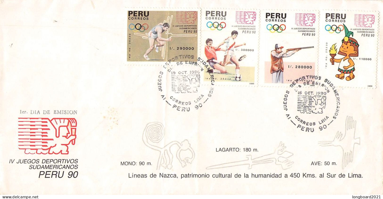 PERÚ - FDC 19-10-1990 JUEGOS DEPORTIVOS Mi #1434-37 / 687 - Perú