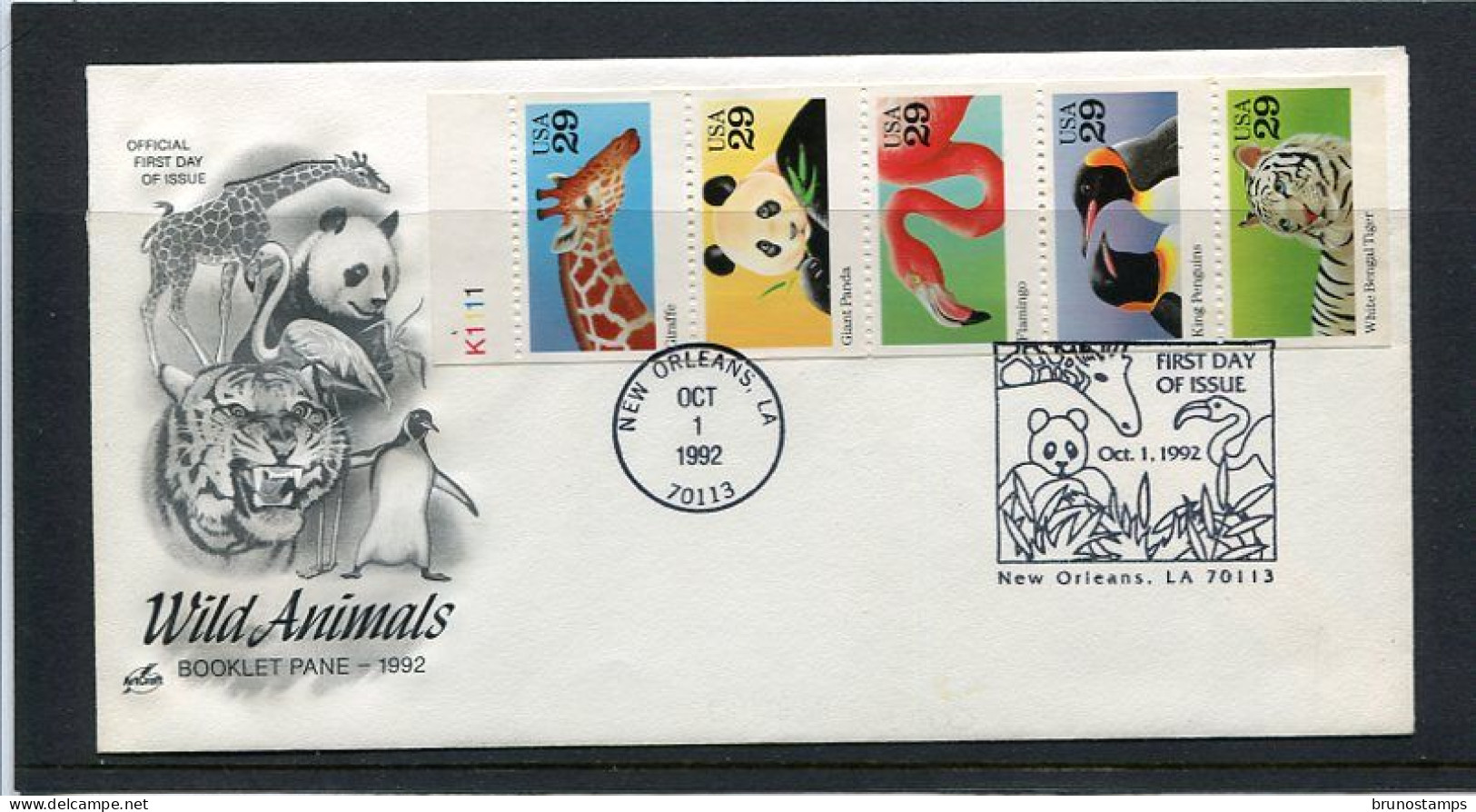 UNITED STATES/USA - 1992  WILD ANIMALS  BOOKLET PANE  FIRST DAY COVER - 1991-2000