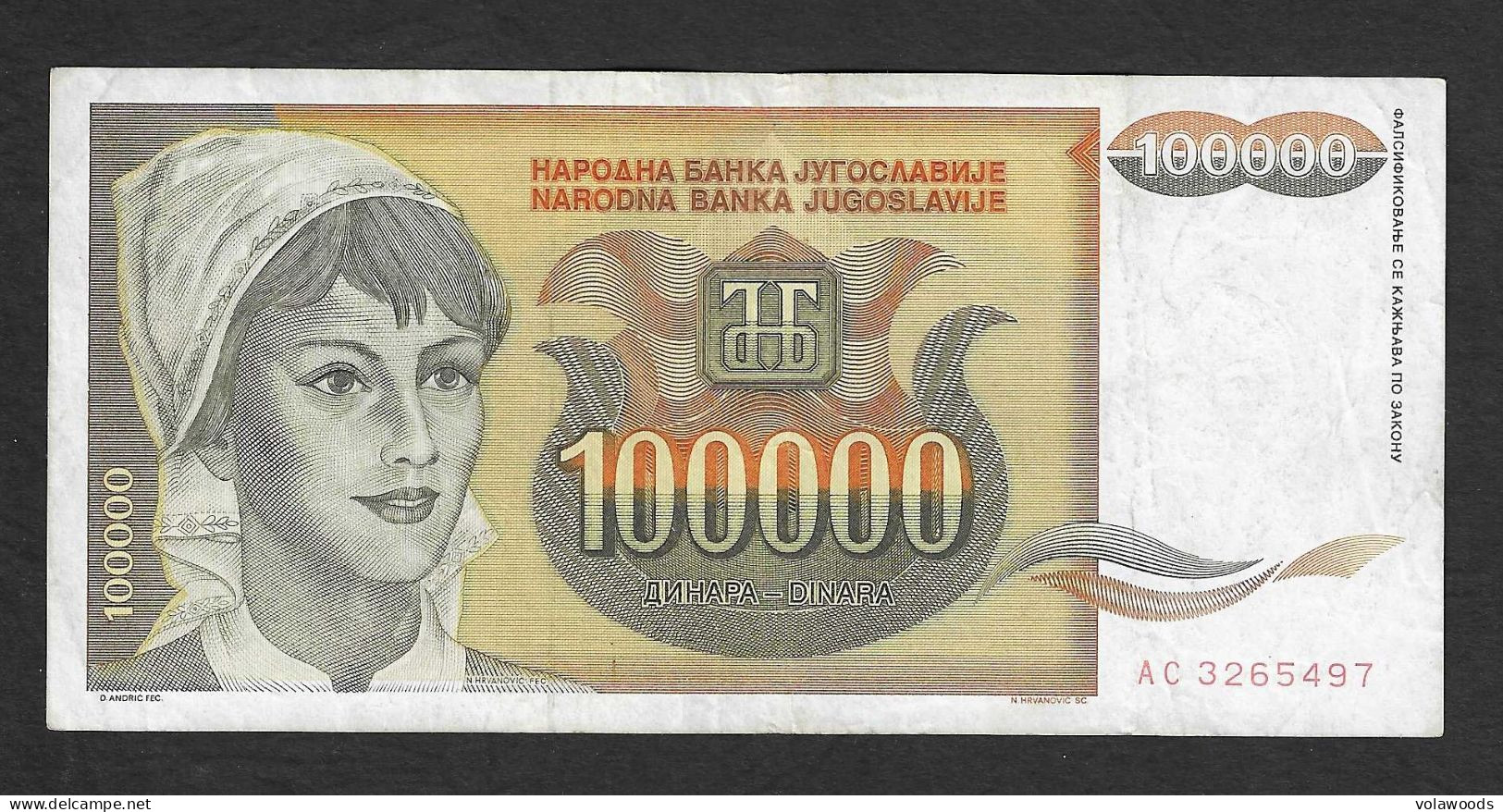 Jugoslavia - Banconota Circolata Da 100.000 Dinari P-118a - 1993 #19 - Yougoslavie