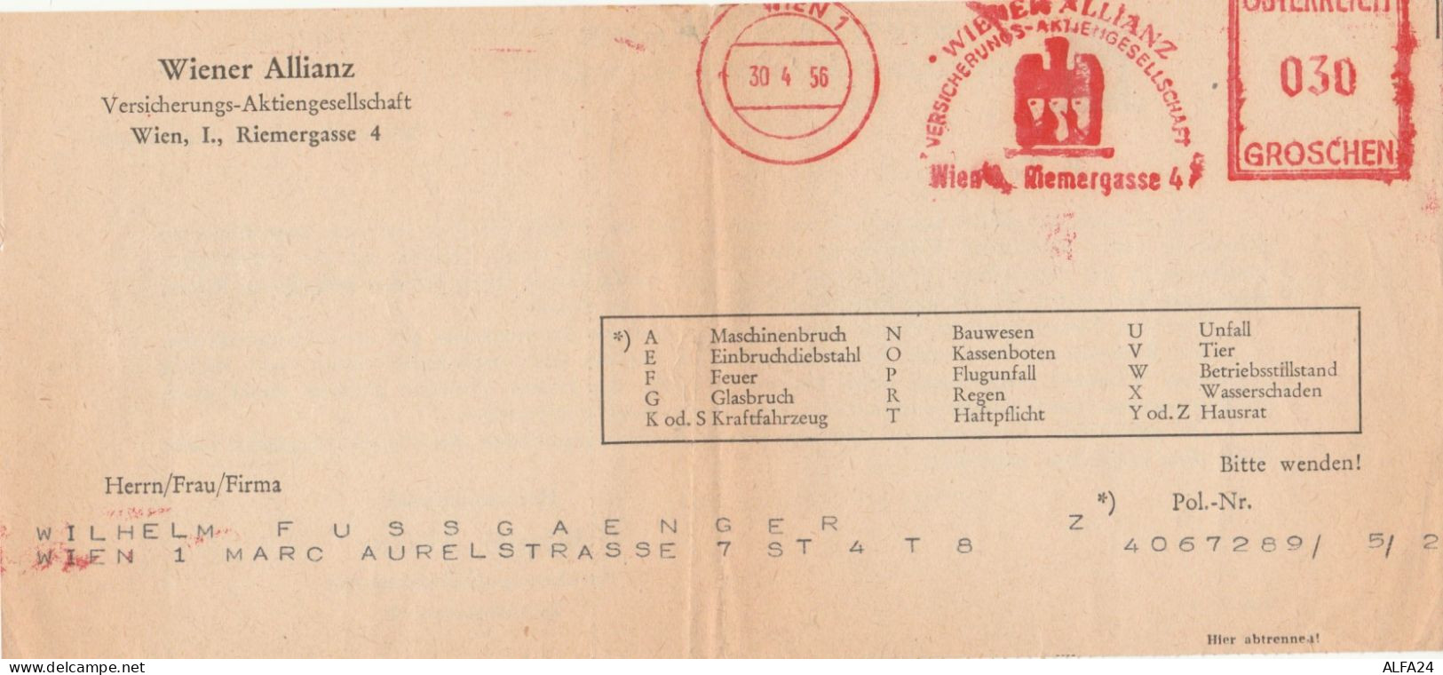 RICEVUTA AUSTRIA 1956 (BK820 - Autriche