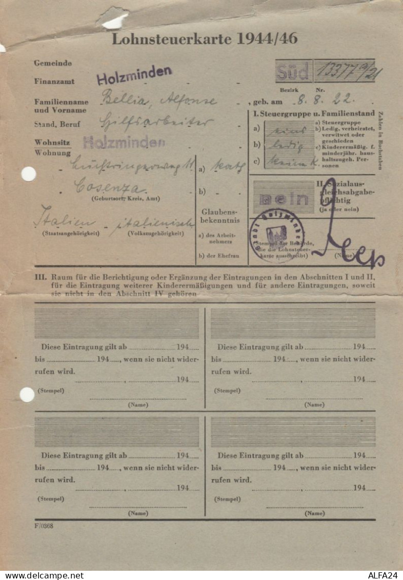 DOCUMENTO FISCALE GERMANIA 1944/6 -FORI (BK799 - Sonstige & Ohne Zuordnung