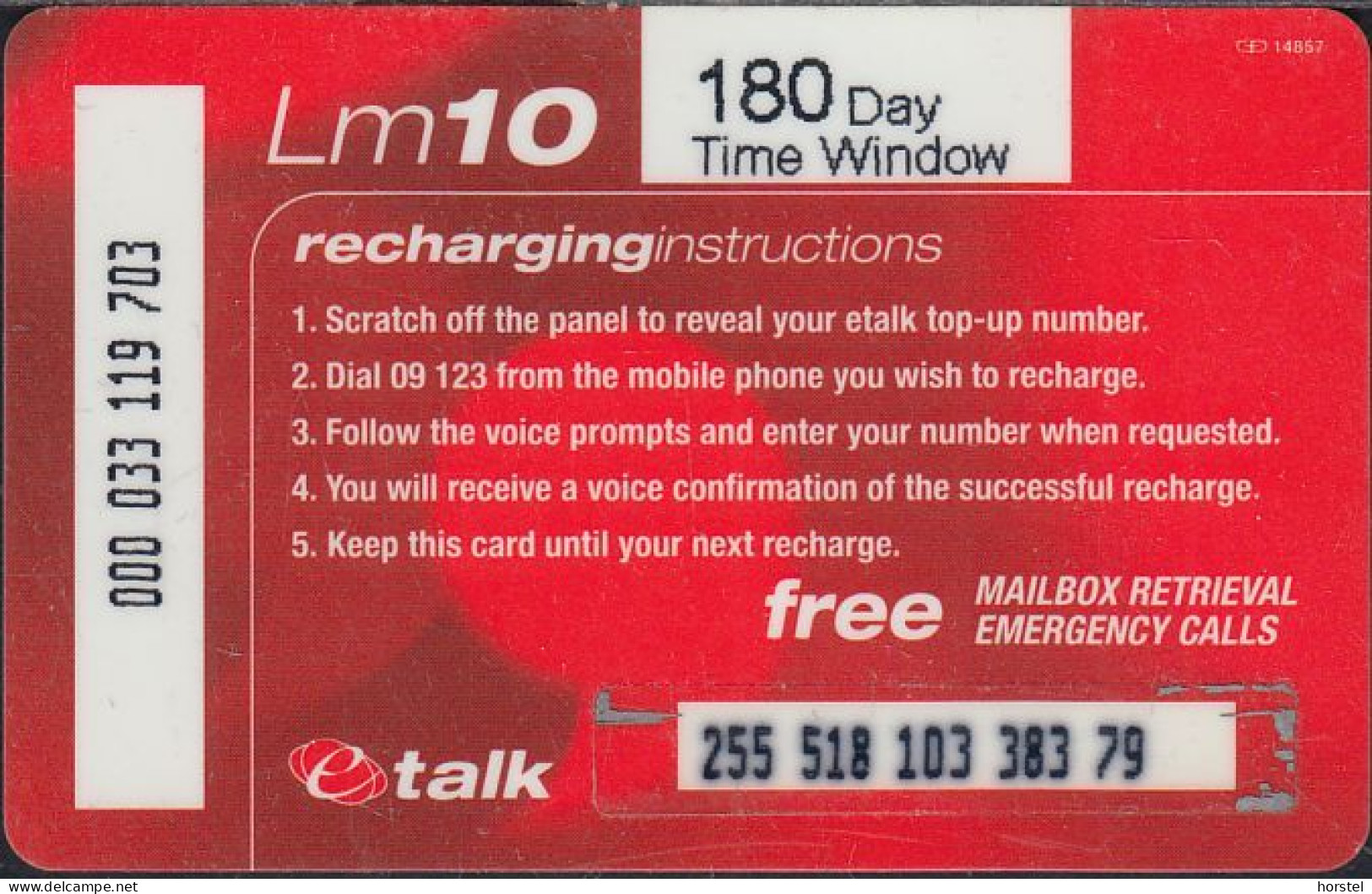 Malta - Vodafone - VC-06a - Mobil Refill - Etalk Red - Lm10  ( Backside Dial 09 ) - Malta