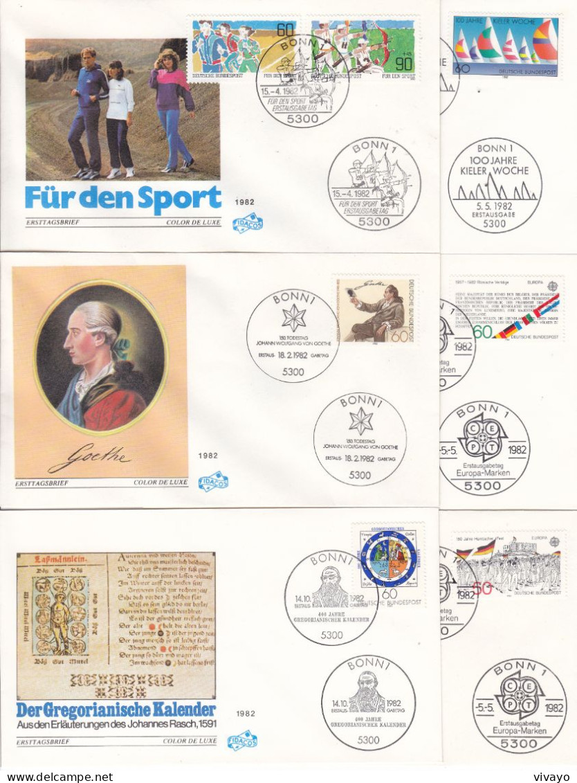 GERMANY - ALLEMAGNE - BUND - FDCs - 1982 - KIELER WOCHE, CEPT, SPORT, GOETHE, WEIHNACHTEN, KALENDER, BORN .... - 1981-1990