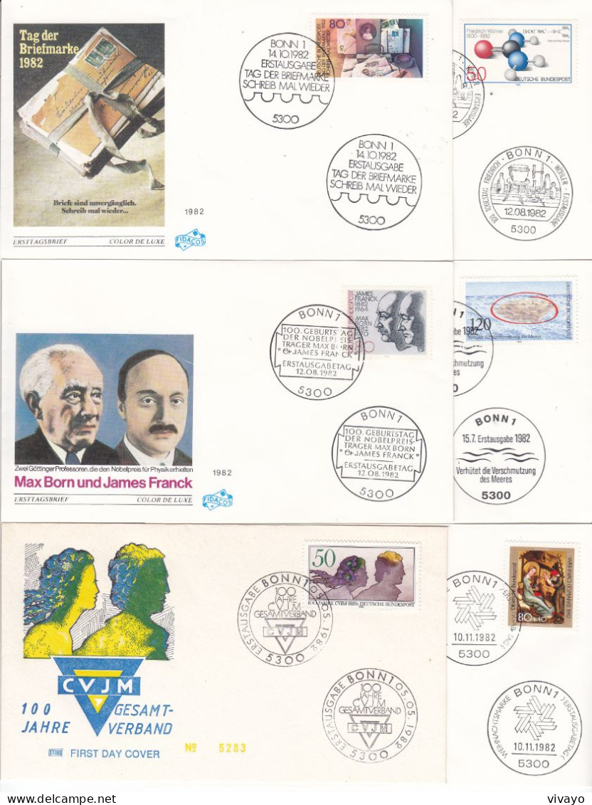 GERMANY - ALLEMAGNE - BUND - FDCs - 1982 - KIELER WOCHE, CEPT, SPORT, GOETHE, WEIHNACHTEN, KALENDER, BORN .... - 1981-1990