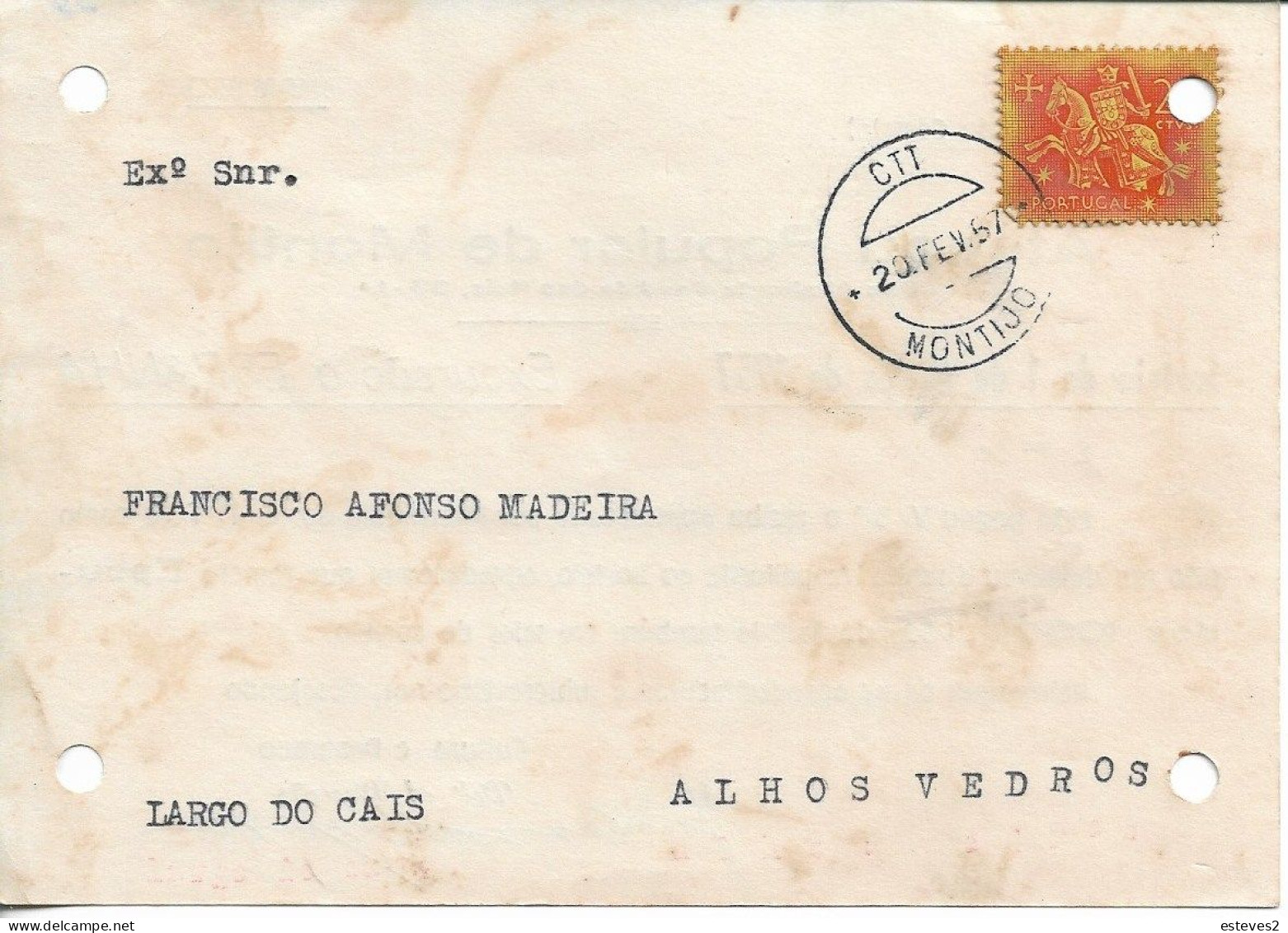 Portugal ,1957 , Ateneu Popular De Montijo  Commercial Mail , Montijo Postmark - Portugal