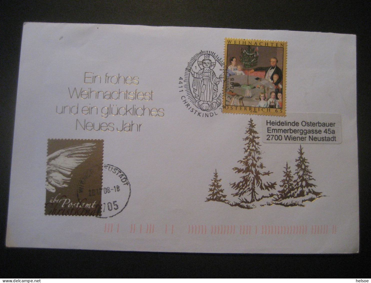 Österreich- Christkindl 24.12.2008, Schmuckumschlag Mit Zusatzmarke Wiener Neustadt - Covers & Documents