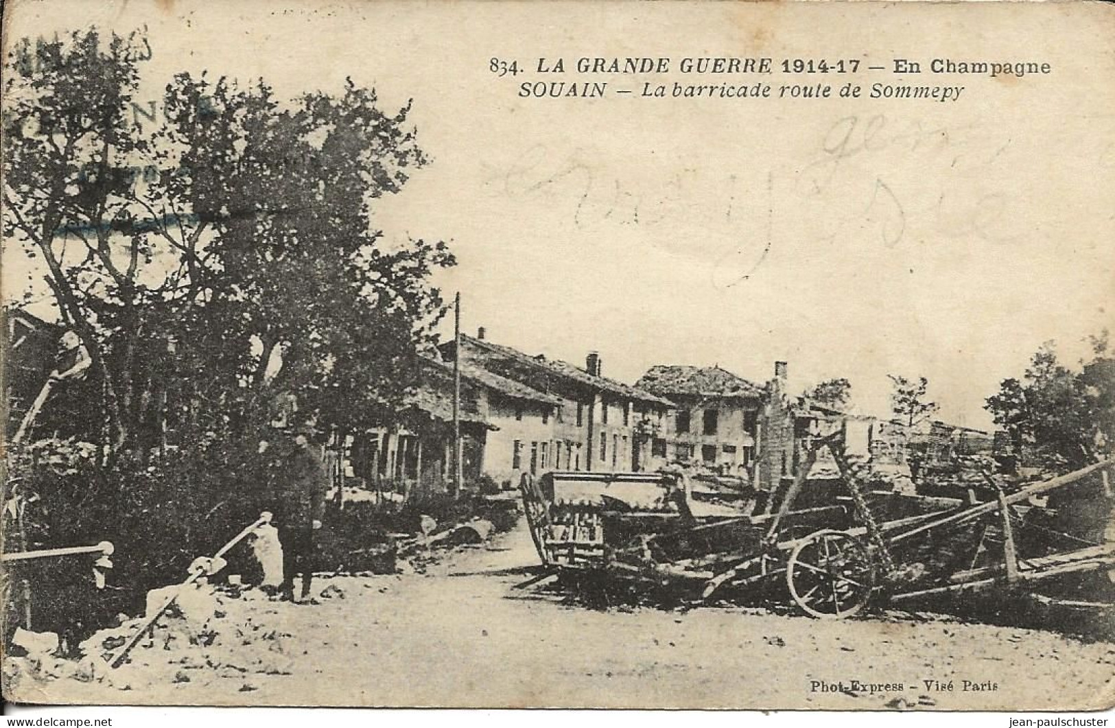 51 - En Champagne - Souain - La Barricade Route De Sommepy   **cpa Animée **  Cachet    "Galleries Parisienne" - Souain-Perthes-lès-Hurlus