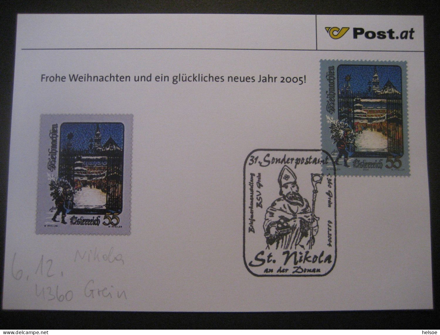 Österreich- St. Nikola/Donau 6.12.2004, 31. Nikolaus-Sonderpostamt Auf Glückwunschkarte - Lettres & Documents