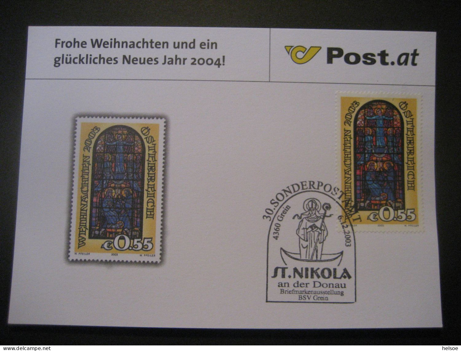 Österreich- St. Nikola/Donau 6.12.2003, 30. Nikolaus-Sonderpostamt Auf Glückwunschkarte - Storia Postale