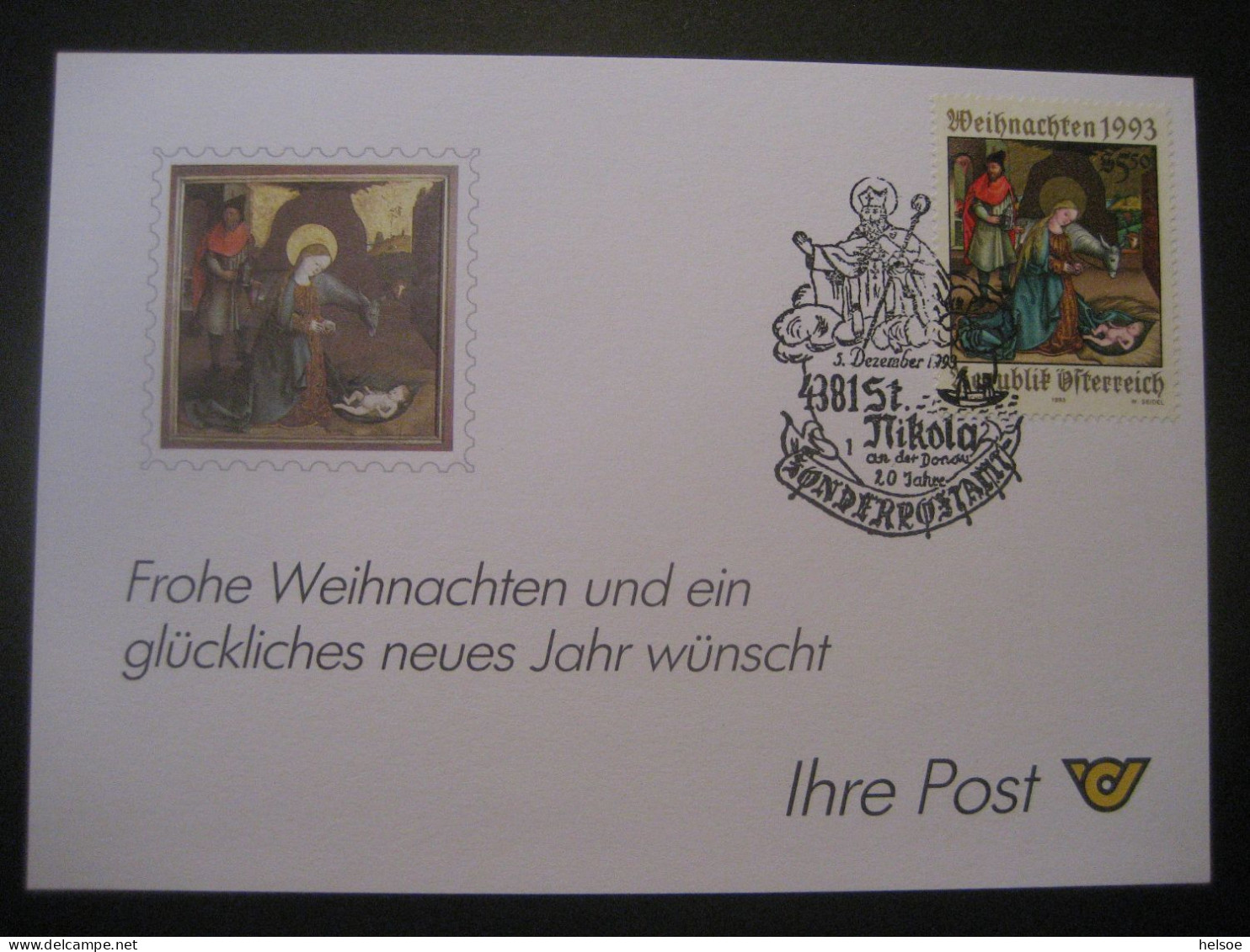 Österreich- St. Nikola/Donau 5.12.1999, 30. Nikolaus-Sonderpostamt Auf Glückwunschkarte - Lettres & Documents