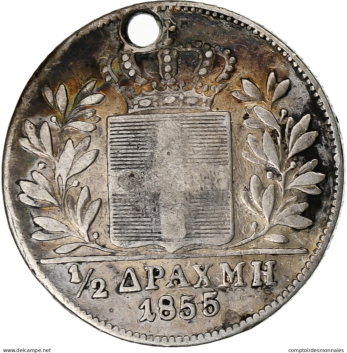 Grèce, Othon, 1/2 Drachma, 1855, Vienne, Argent, TB+, KM:34 - Grèce