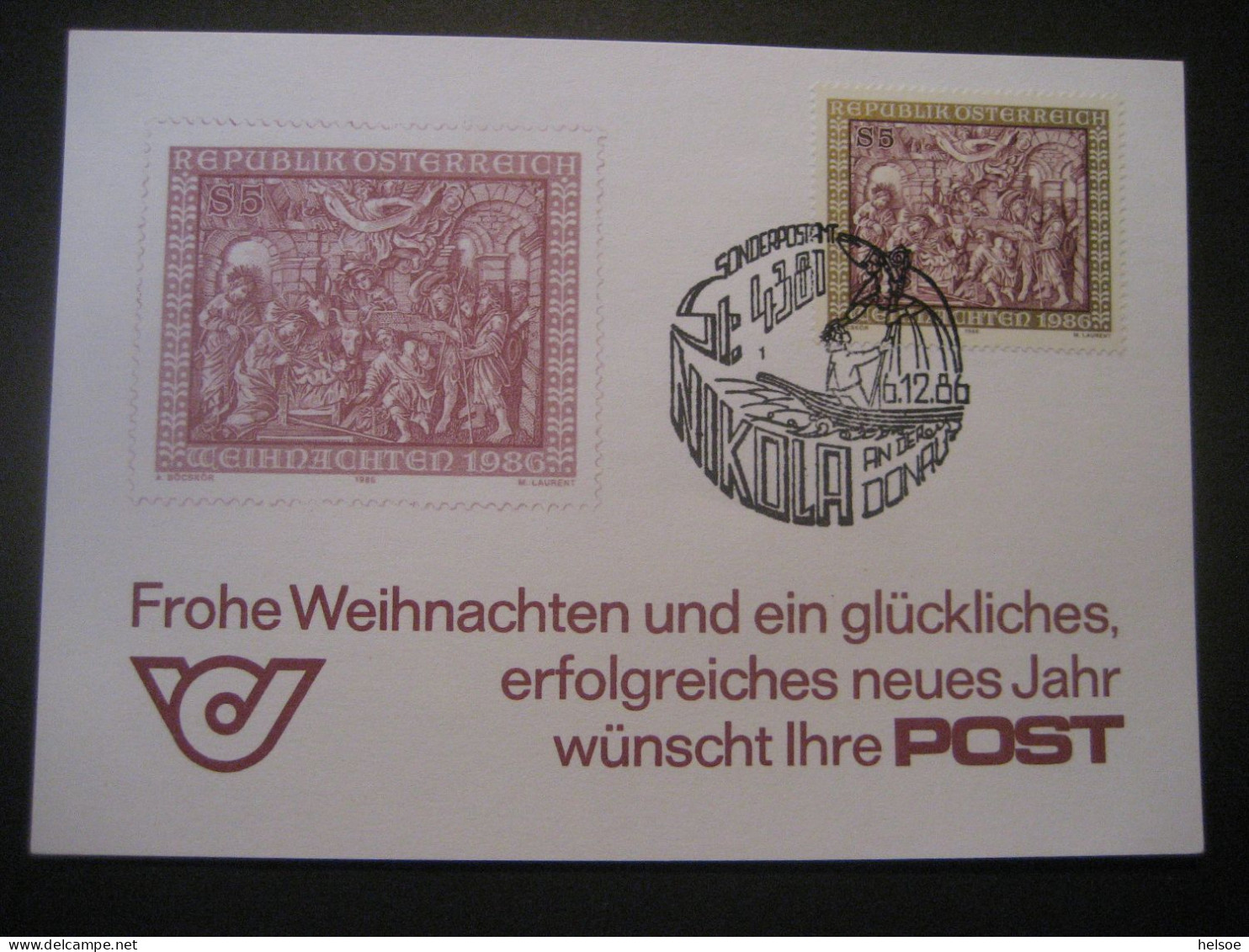 Österreich- St. Nikola/Donau 6.12.1986, Nikolaus-Sonderpostamt Auf Glückwunschkarte - Storia Postale