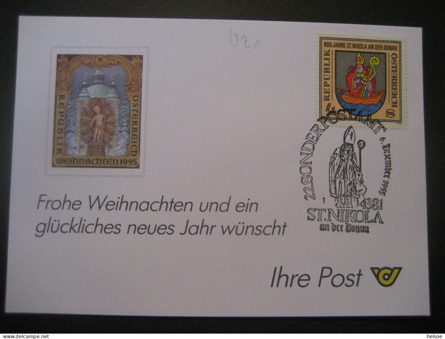 Österreich- St. Nikola/Donau 6.12.1995, 22. Nikolaus-Sonderpostamt Auf Glückwunschkarte - Brieven En Documenten