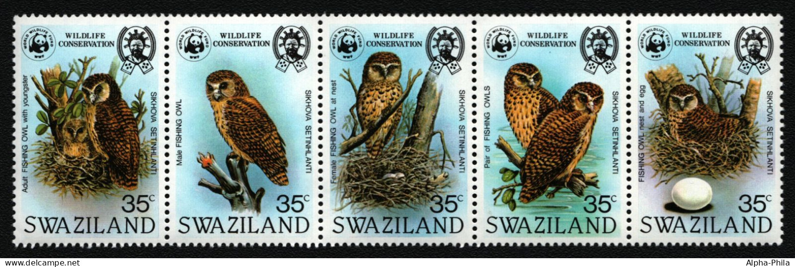 Swaziland 1982 - Mi-Nr. 398-402 ** - MNH - Eulen / Owls - Gefaltet / Folded (1) - Swaziland (1968-...)