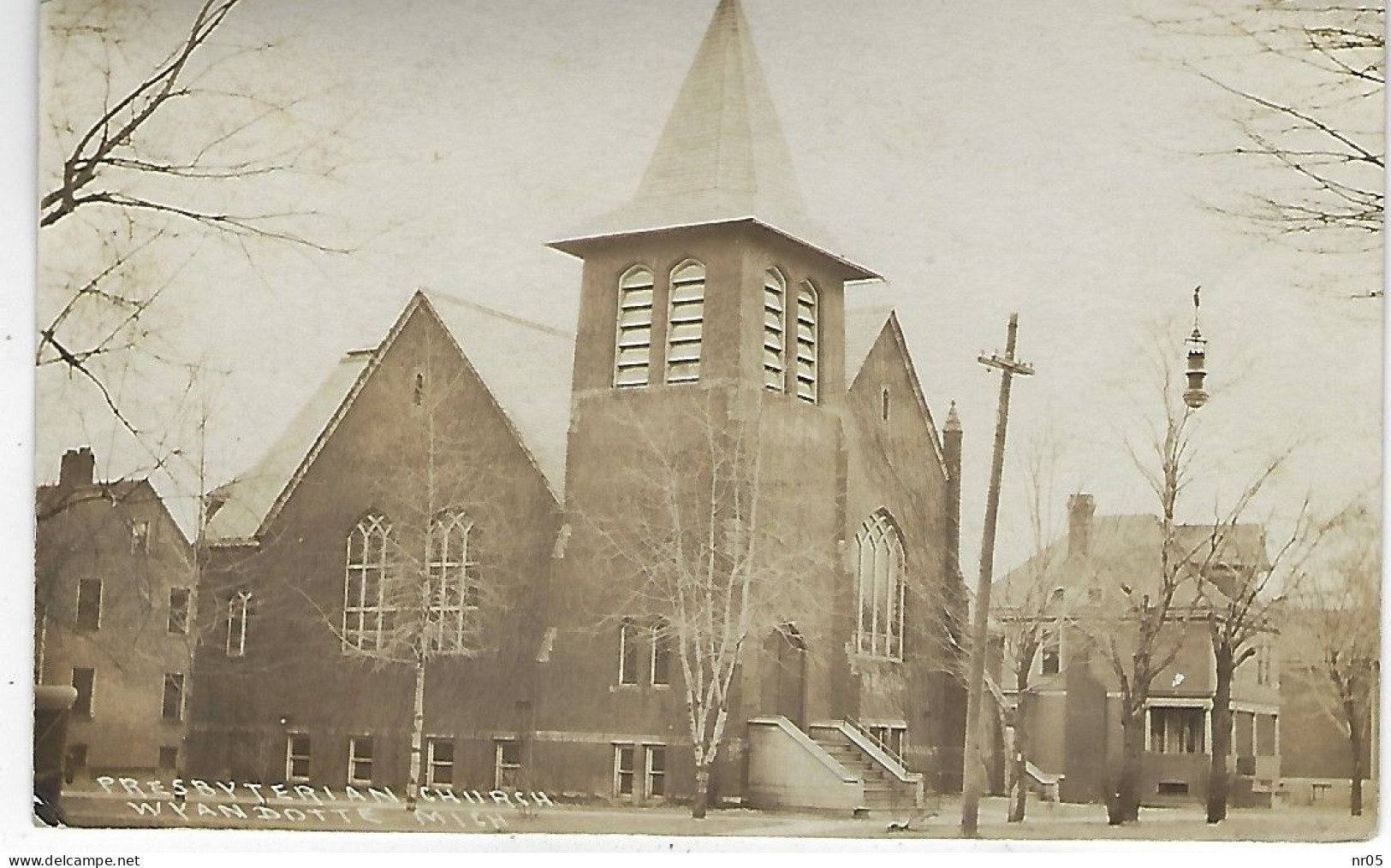Carte Photo Presbyterian Church Wyandotte Mich ( Etats Unis Amerique ) Avec Obliteration 1921 Pour France - Detroit