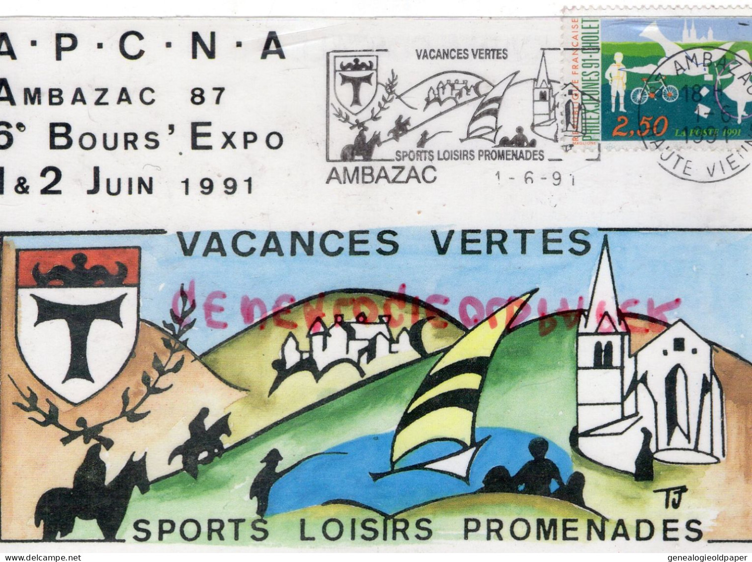 87- AMBAZAC - 6 BOURSE EXPO CARTES POSTALES- 1991- DESSIN JEAN TABAUD VACANCES VERTES - Ambazac