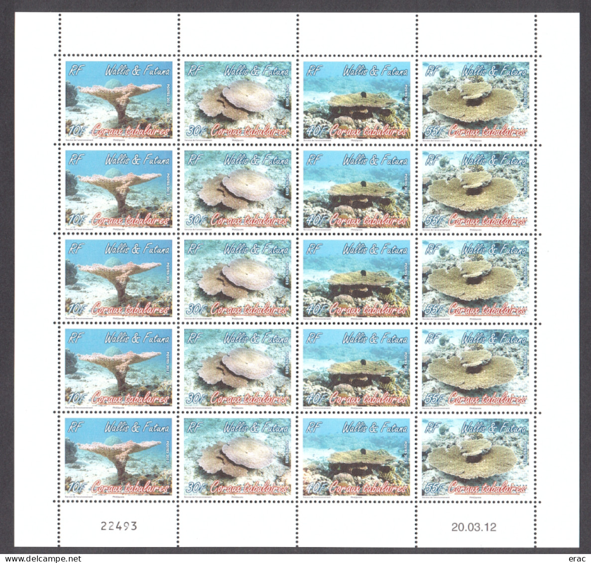 Wallis Et Futuna - 2012 - Feuille Des N° 764 à 767 - Neuf ** - Coraux Tabulaires - Unused Stamps