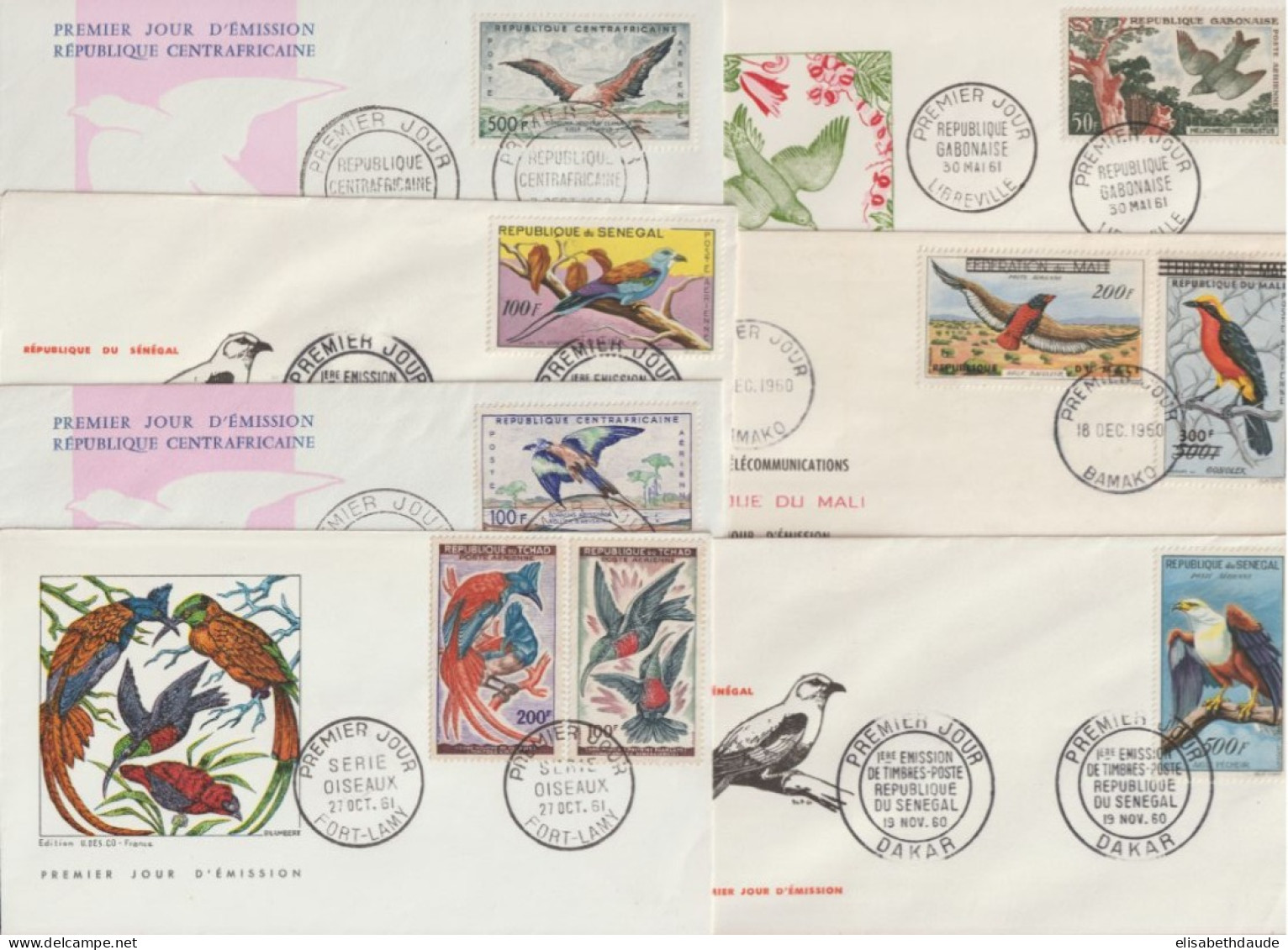 1960/1963 - OISEAUX / BIRDS - 15 ENVELOPPES FDC AFRIQUE FRANCOPHONE - FORTE COTE CATALOGUE - Autres - Afrique