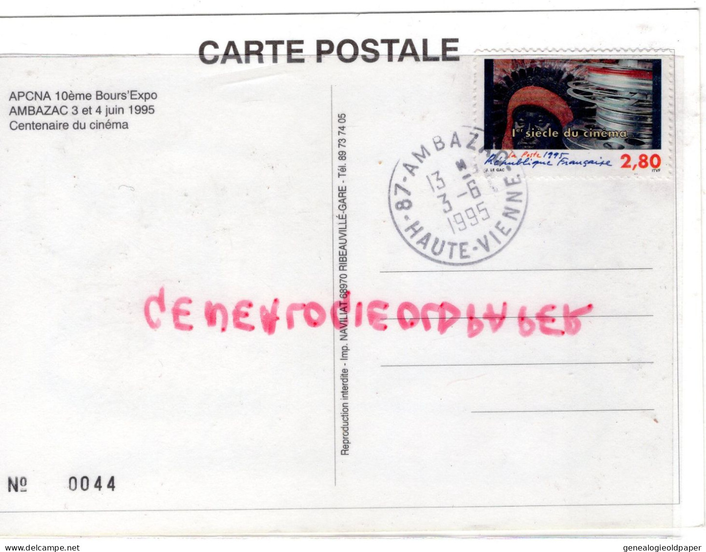 87- AMBAZAC- 10 BOURSE EXPO CARTES POSTALES-1995- CENTENAIRE DU CINEMA - CHARLOT- LAWREL HARDY - Ambazac