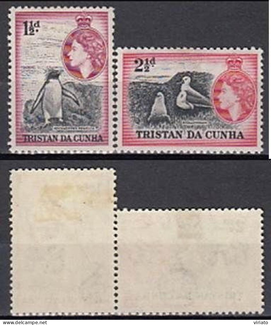 Tristan Da Cunha 1954 (MLH) (Mi 16 , 18) - Northern Rockhopper Penguin, Atlantic Yellow-nosed Albatross - Collections, Lots & Séries