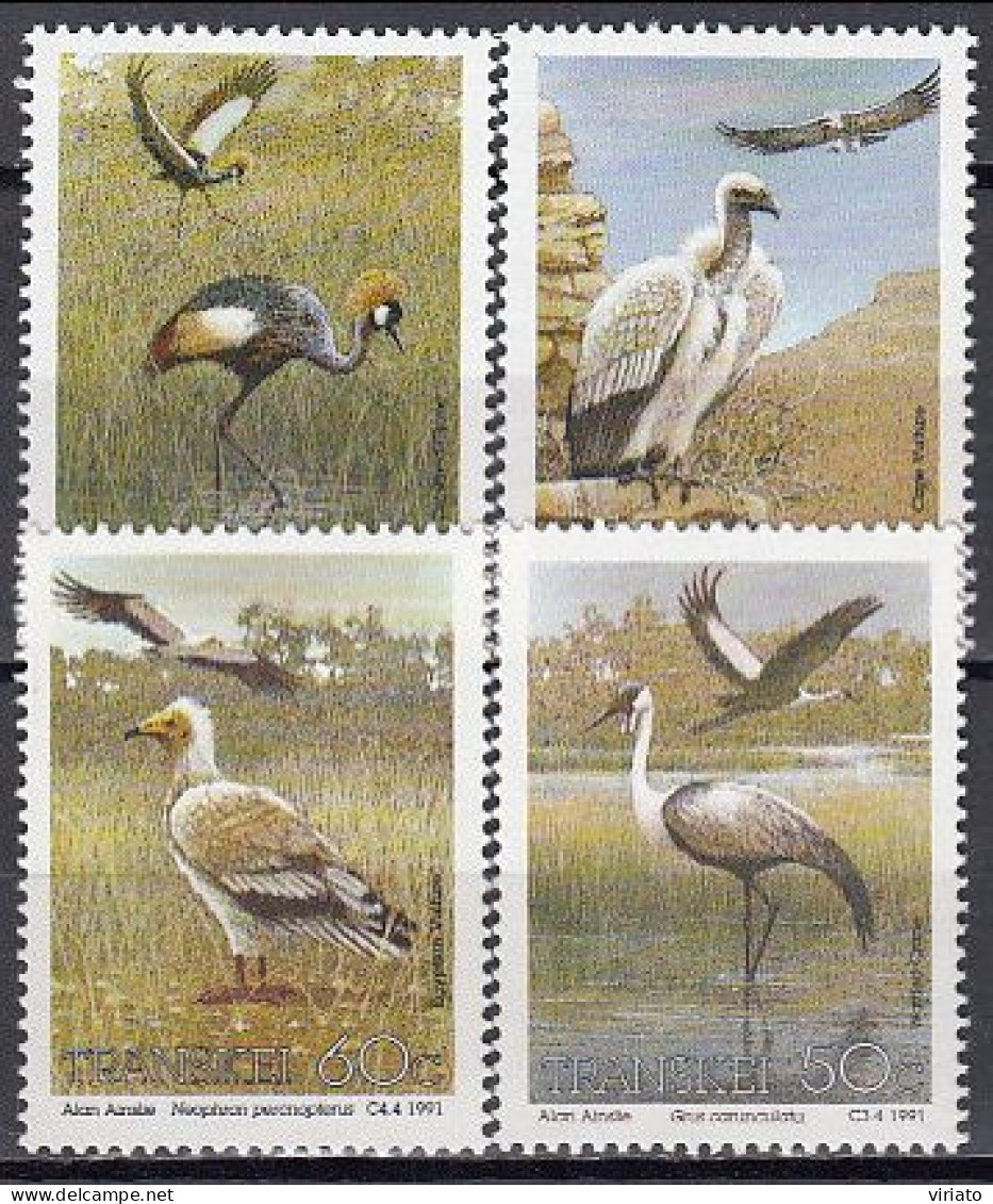 Transkei 1991 (NH) (Mi 271-274) - Grey Crowned Crane, Cape Vulture, Wattled Crane, Egyptian Vulture - Collections, Lots & Series