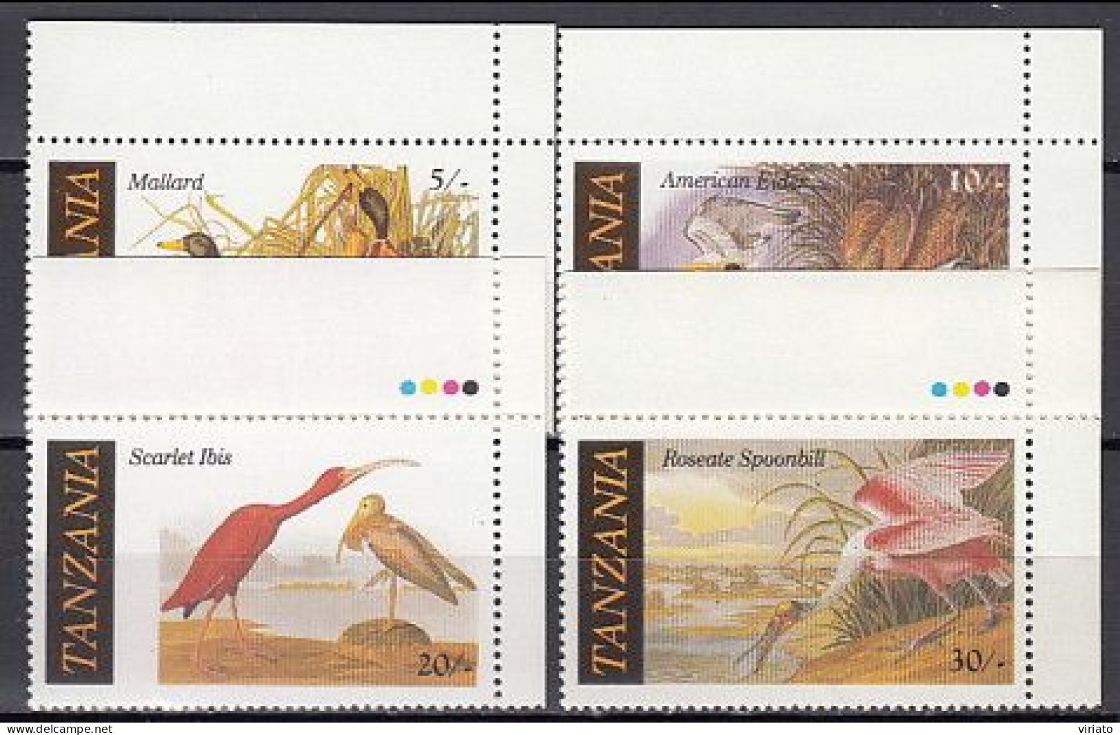 Tanzania 1986 (MNH) (Mi 315-318) - Mallard, Common Eider, Scarlet Ibis, Roseate Spoonbill - Collections, Lots & Series