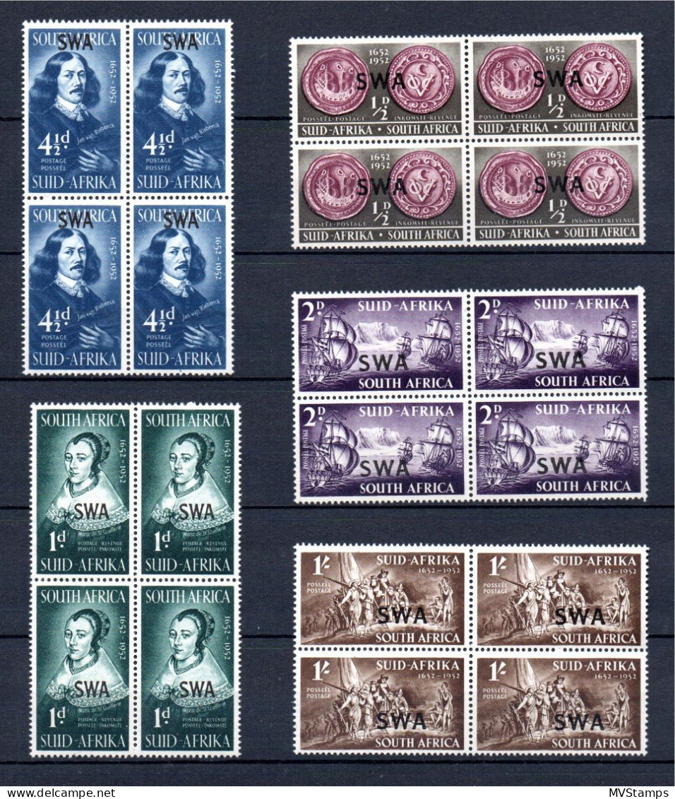 South West Africa 1952 J. Van Riebeeck Stamps (Michel 269/73) Blocks Of Four MNH - Unused Stamps