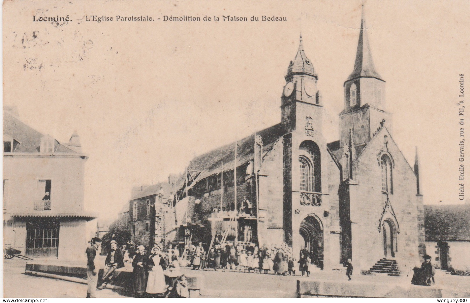 56 LOCMINE      L'Eglise Paroissiale - Démolition De La Maison Du Bedeau      SUP  PLAN 1915   RAREYE - Locmine
