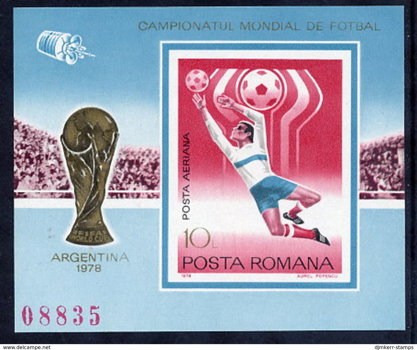 ROMANIA 1978 Football World Cup Imperforate Block MNH / **.  Michel Block 150 - Blocks & Sheetlets