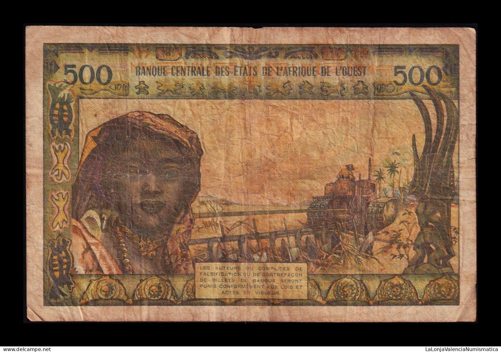 West African St. Senegal 500 Francs ND (1959-1965) Pick 702Ki Bc F - États D'Afrique De L'Ouest