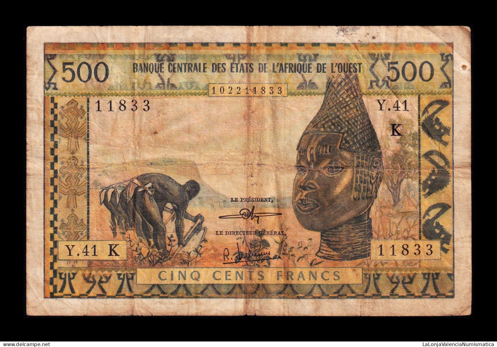 West African St. Senegal 500 Francs ND (1959-1965) Pick 702Kj Bc F - États D'Afrique De L'Ouest