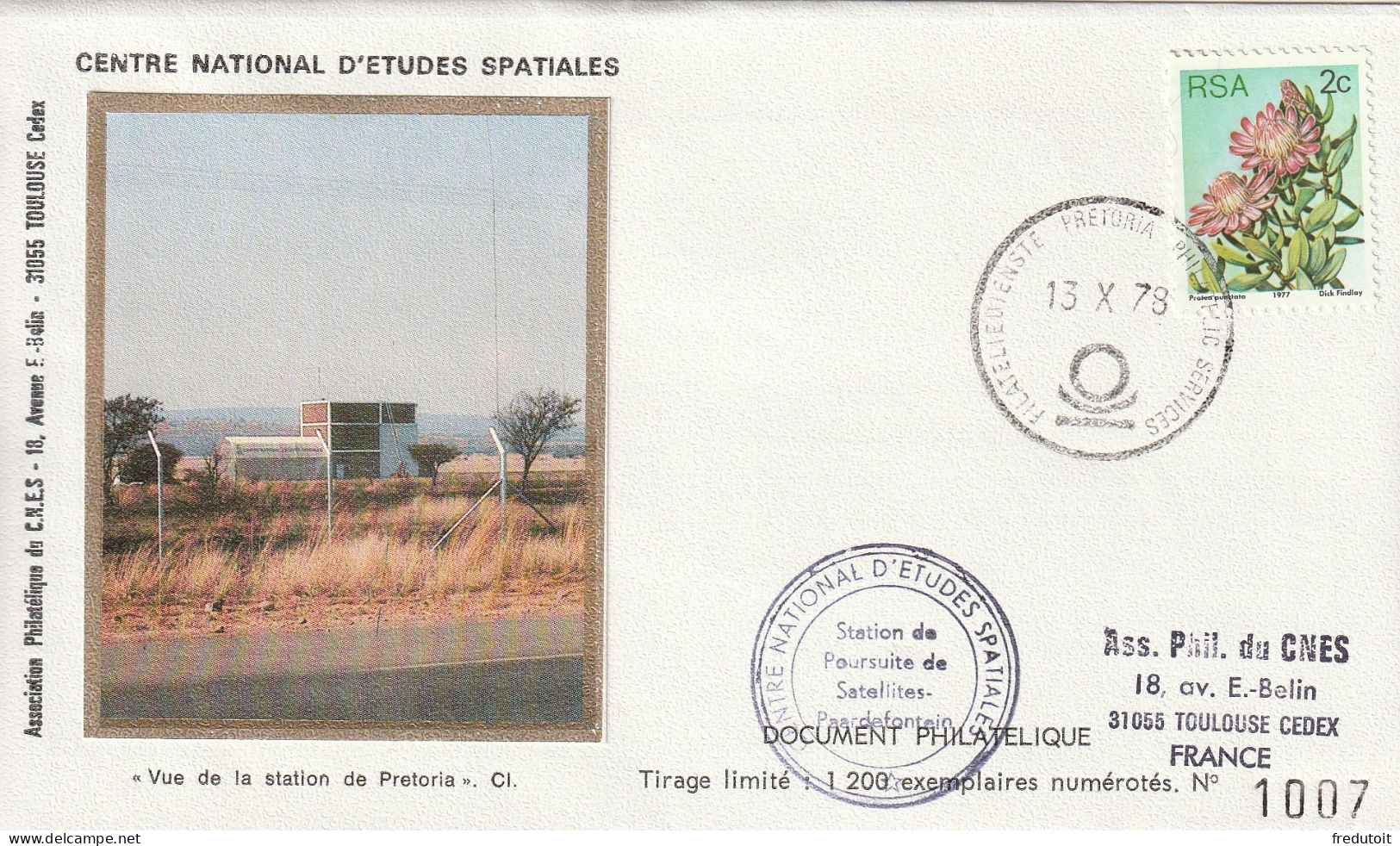 ESPACE (CNES) -  Lettre Philatélique " Station De Pretoria " Tiros N-Argos - Africa