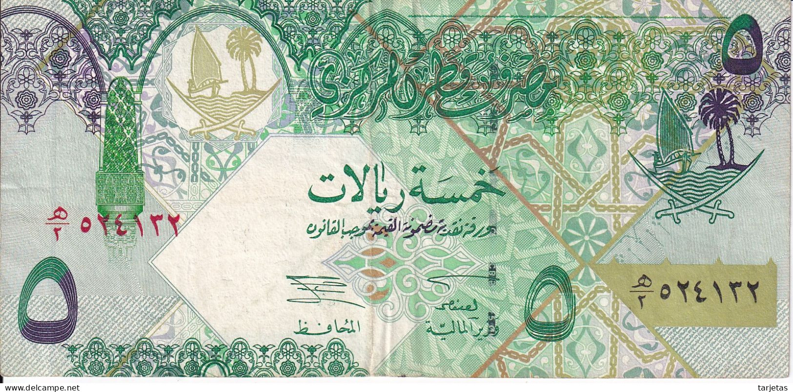 BILLETE DE QATAR DE 5 RIYALS DEL AÑO 2003 (BANKNOTE) CAMELLO-CAMEL-ORIX DEER - Qatar