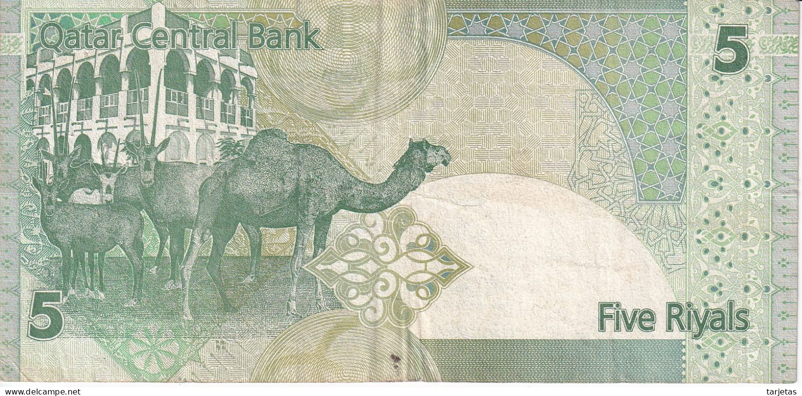 BILLETE DE QATAR DE 5 RIYALS DEL AÑO 2003 (BANKNOTE) CAMELLO-CAMEL-ORIX DEER - Qatar