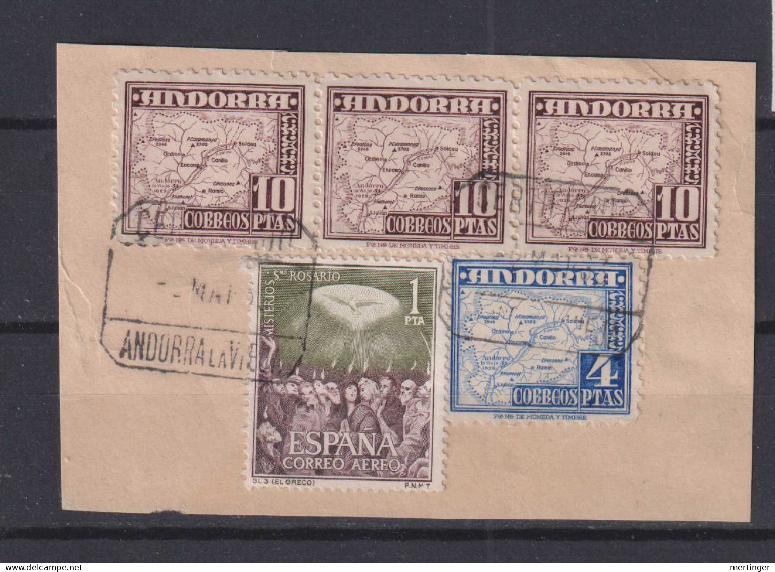 Andorra Spain Fragment 1xMi# 56 + 2xMi# 57 Used 1953 - Oblitérés