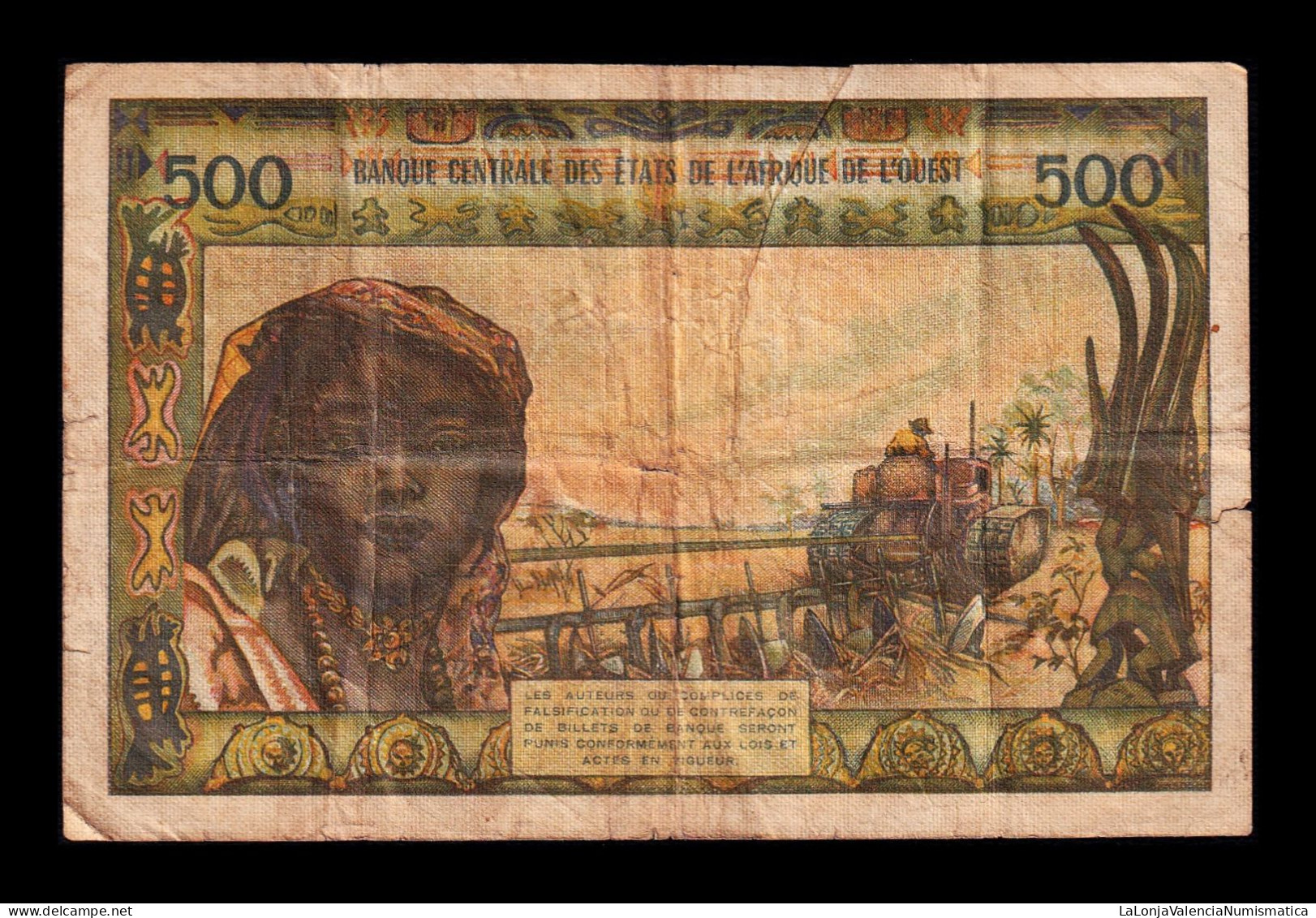 West African St. Senegal 500 Francs ND (1959-1965) Pick 702Kh Bc F - États D'Afrique De L'Ouest