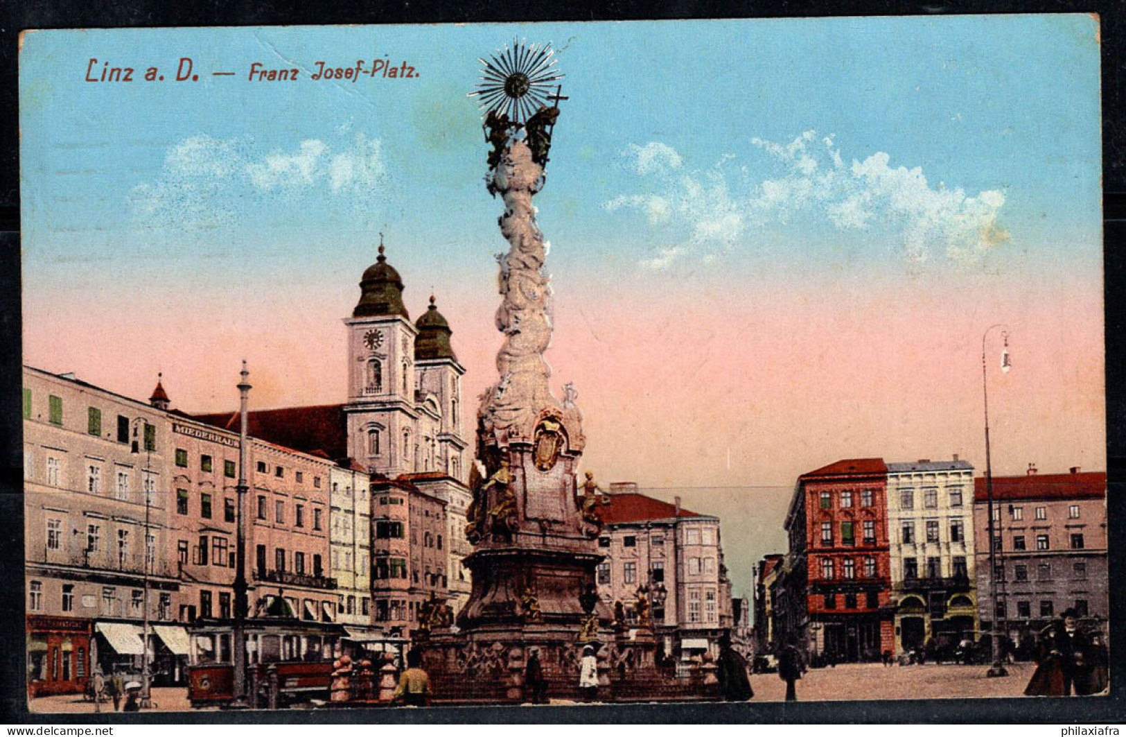 Linz 1913 Carte Postale 100% Oblitéré Animé Franz Josef Platz - Linz