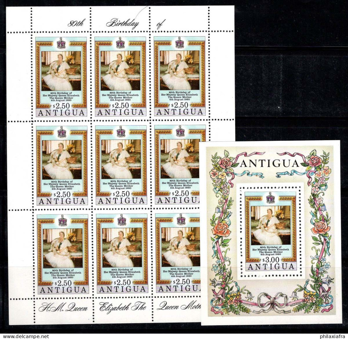 Antigua 1980 Mi. Bl. 50, 590 Mini Feuille 100% Neuf ** Reine Elizabeth II - 1960-1981 Autonomie Interne