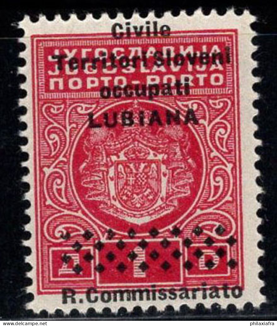 Ljubljana 1941 Sass. 7 H Neuf ** 100% Timbre-taxe 1d, La Surimpression Monte - Lubiana