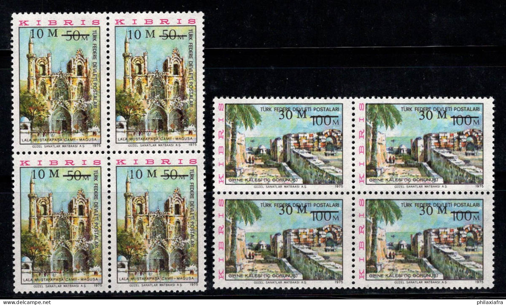 Chypre 1976 Mi. 25-26 Neuf ** 100% Bloc De Quatre Surimprimé Monuments - Used Stamps