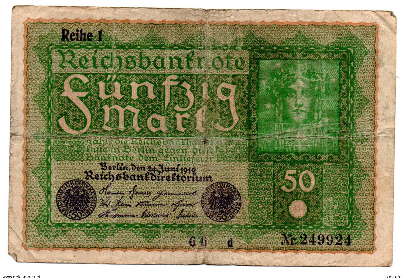 Germany - German Empire  - Banknotes - 50 Reichsmark - Bookend Fancy Serial Number (24 99 24 ) -  ND1919 - 50 Mark