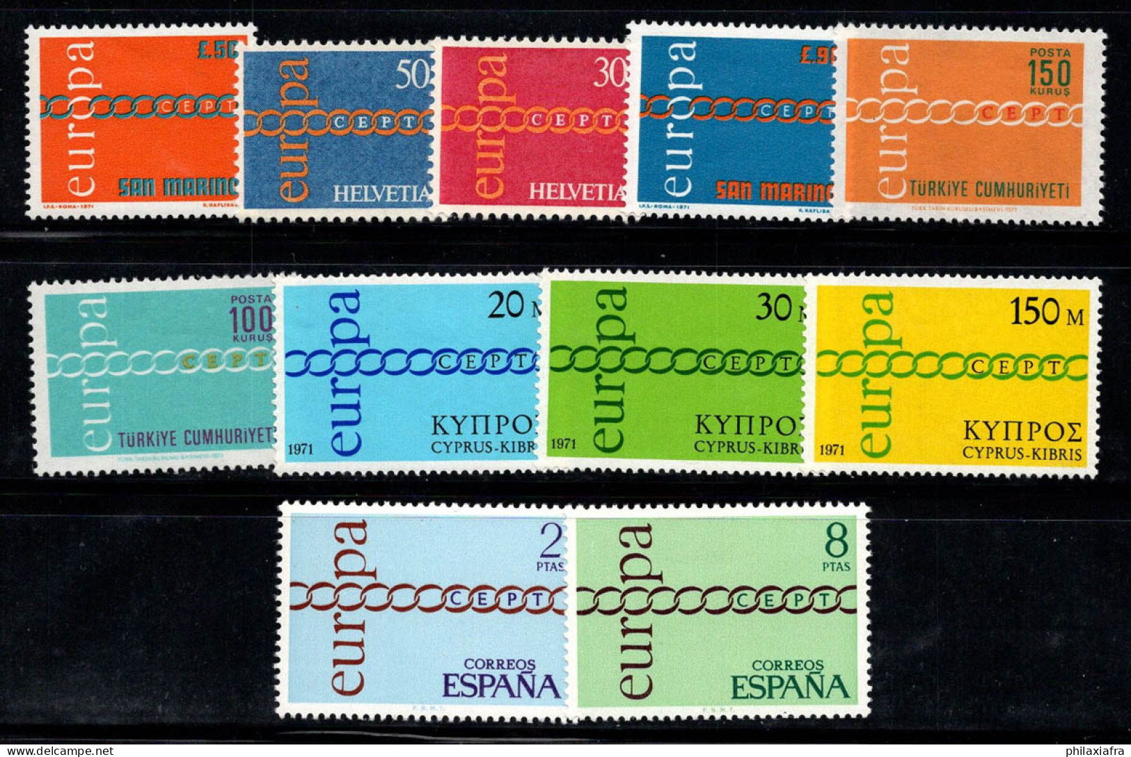 Europe CEPT 1971 Neuf ** 100% Espagne, Saint-Marin, Chypre - 1971