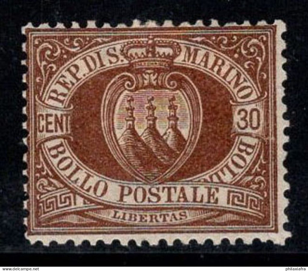 Saint-Marin 1877 Sass. 6 Neuf * MH 80% 30 Cents. Armoiries - Ongebruikt