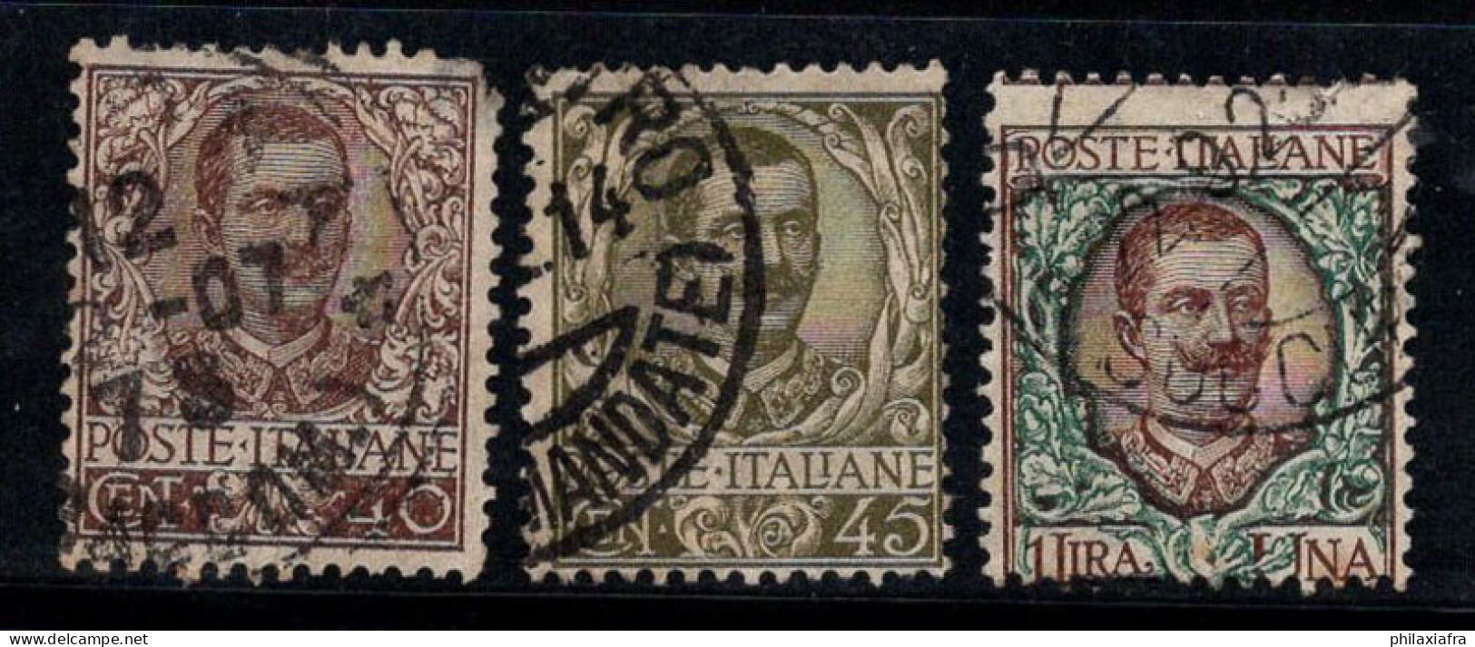 Italie 1901 Sass. 74-75, 77 Oblitéré 80% V. Emanuele III, 40c, 45c, 1 L. - Oblitérés