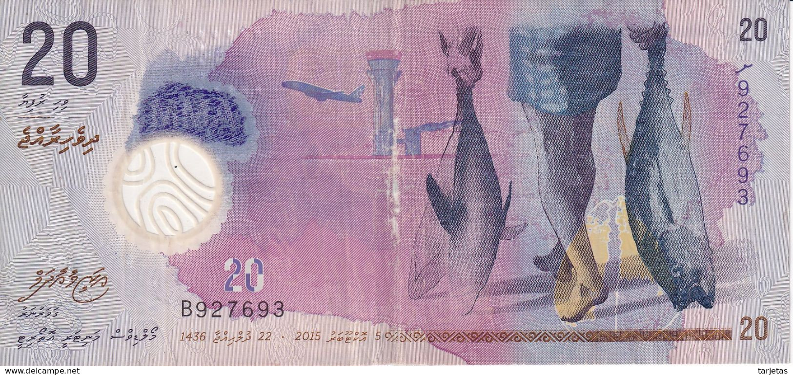 BILLETE DE MALDIVAS DE 20 RUFIYAA DEL AÑO 2015 - PEZ-FISH  (BANKNOTE) - Maldiven