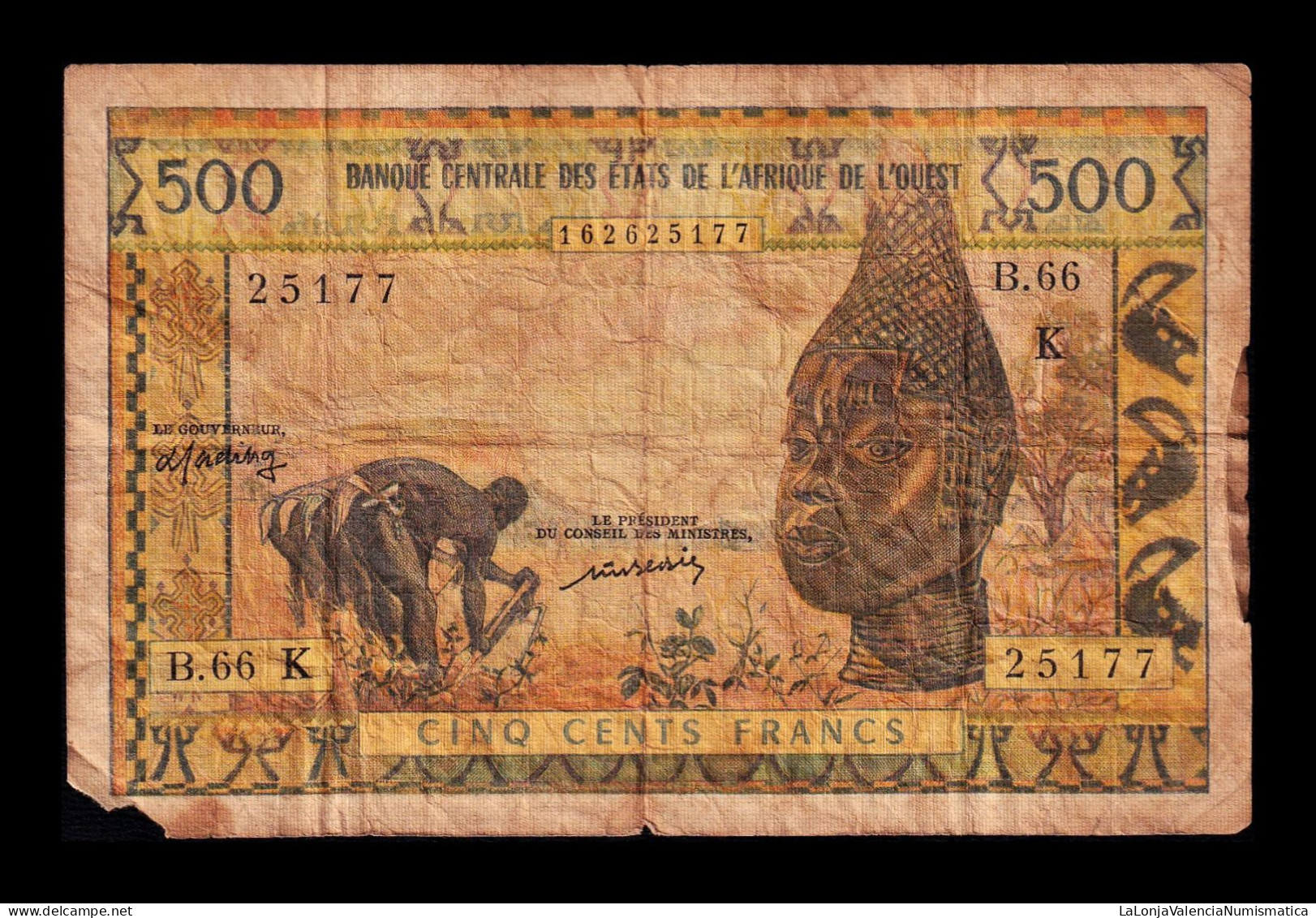 West African St. Senegal 500 Francs ND (1959-1965) Pick 702Km Bc F - Stati Dell'Africa Occidentale